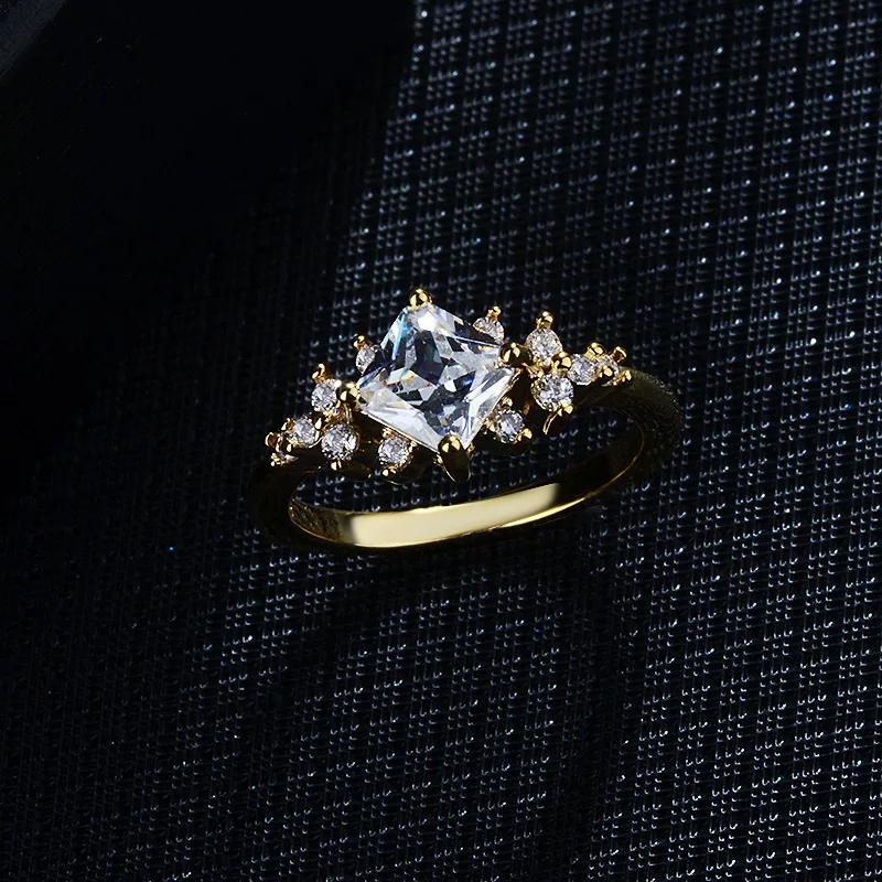 

European and American new 14k gold engagement tail ring ring inlaid square diamond zircon ring