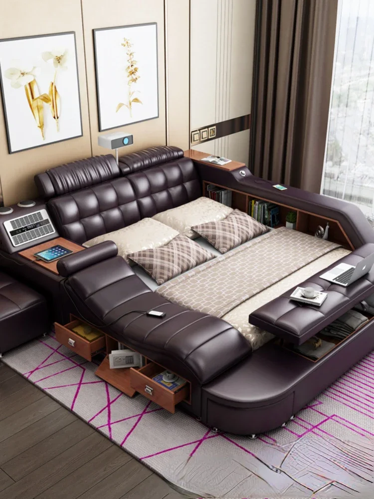 Master Bedroom Oversized Bed Intelligent Massage Multi-Functional High-End Tatami Modern Simple Projector Leather Bed