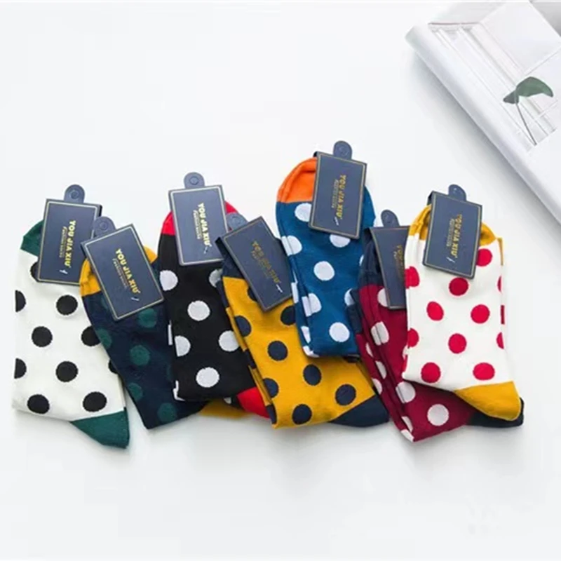 7Pairs Mixed Colors Dot Design Women Socks Cotton Comfortable Ladies Socks