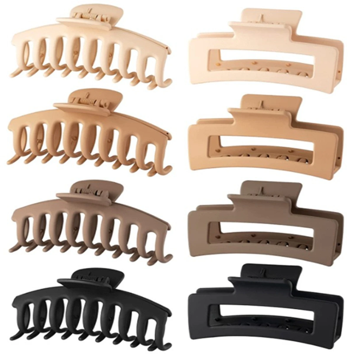 مشابك شعر سوداء للنساء - 8 عبوات من مشابك مخلب الموز غير اللامعة مقاس 4.3 بوصة للنساء، شعر مجعد رقيق وسميك، مشبك فكي كبير قوي