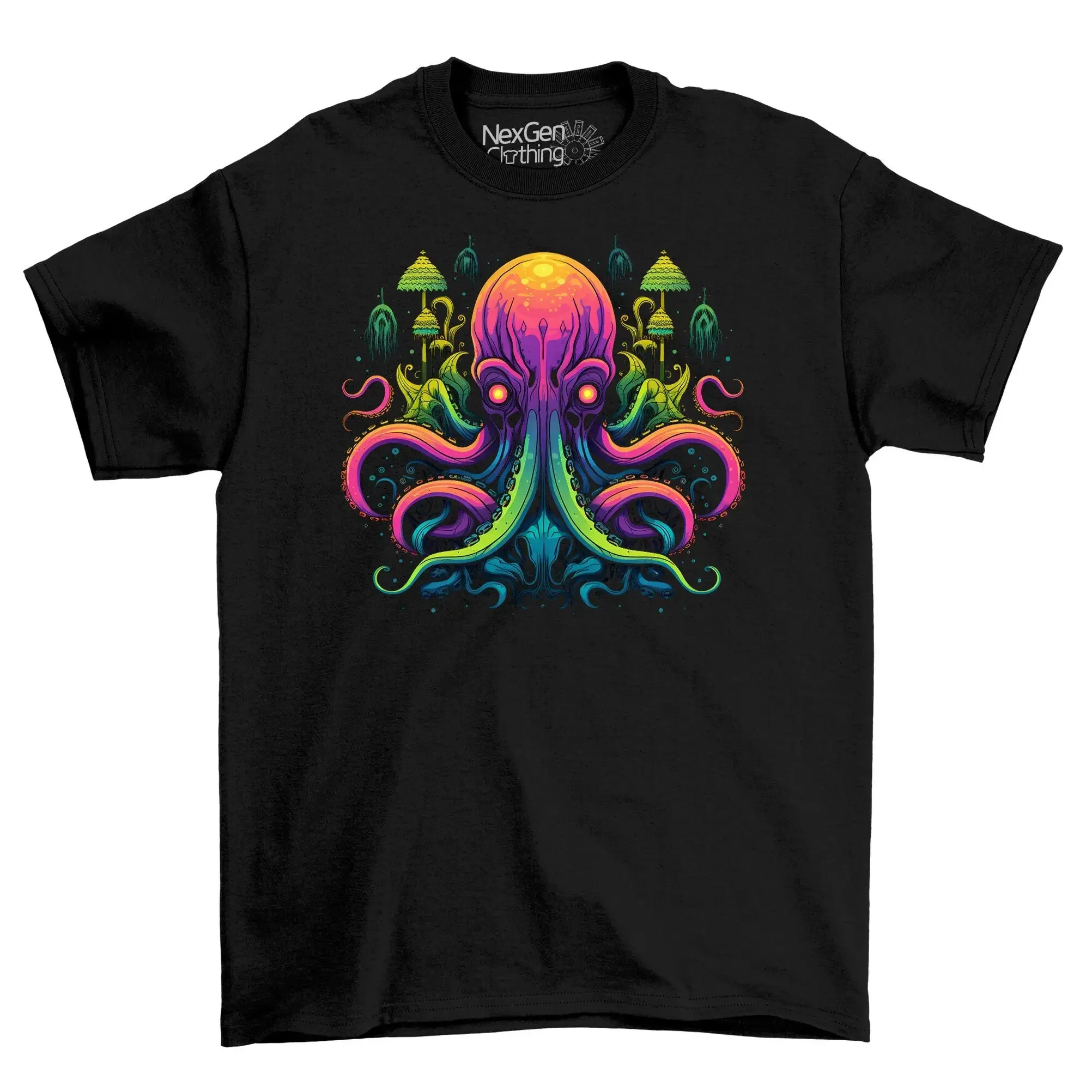 Trippy Cthula Octopus Monster T Shirt Top Men s Black Cotton Mens Goth Fantasy Dark
