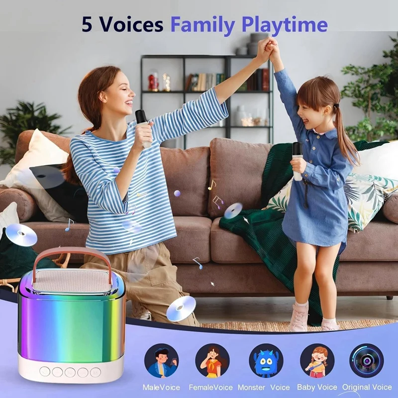 Super Sale Mini Karaoke Machine with 2 Wireless Microphones Portable Bluetooth Speaker for Home Party Music Player