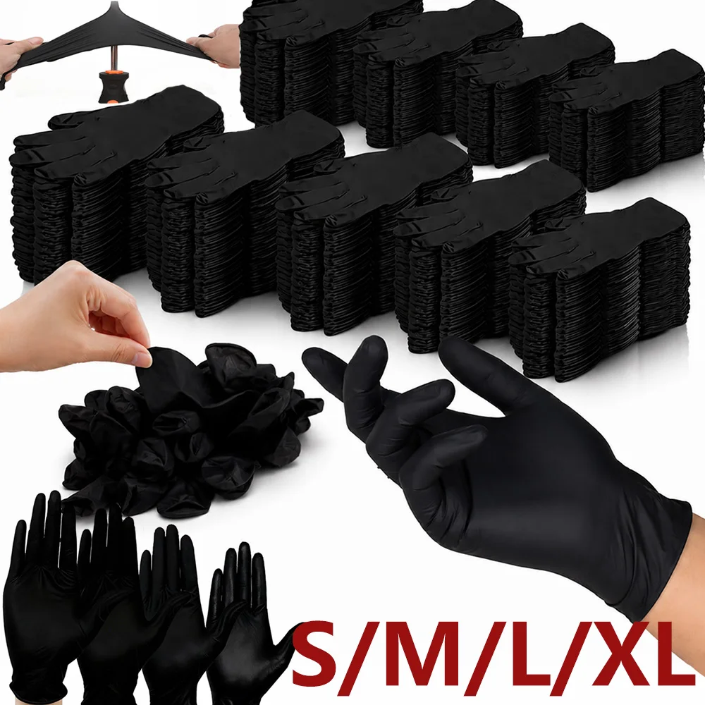 Black Disposable Nitrile Gloves S/M/L/XL 10-100pcs Latex Free Durable Protective Gloves for Tattoo Salon Clean Maintenance Work