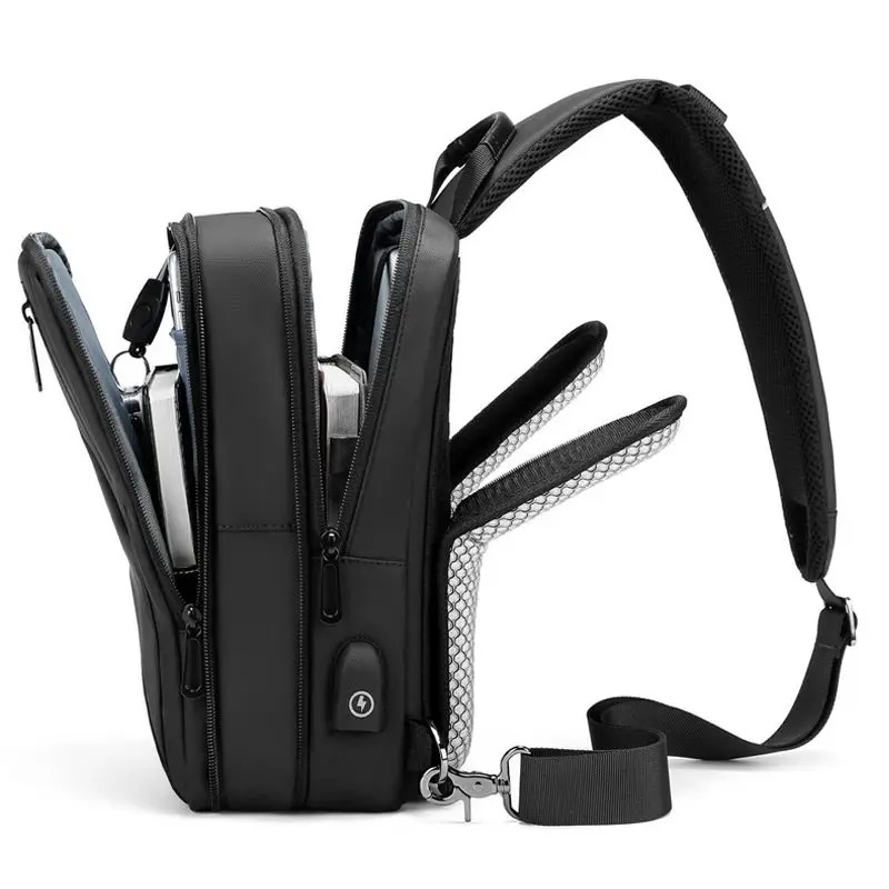 Bandolera de hombro para hombre, bolso de pecho impermeable y de gran capacidad, bolso cruzado de ocio portátil para exteriores