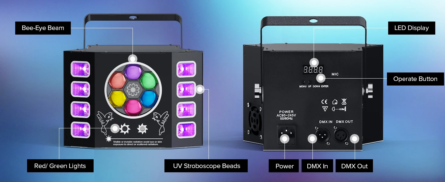 U'King 100W Bee Eye Strobe Bühnenlicht 4IN1 RGBW LED-Effektlicht DMX512 DJ-Lichteffekt für Disco-Party KTV Konzert Nachtclub – Detail 7