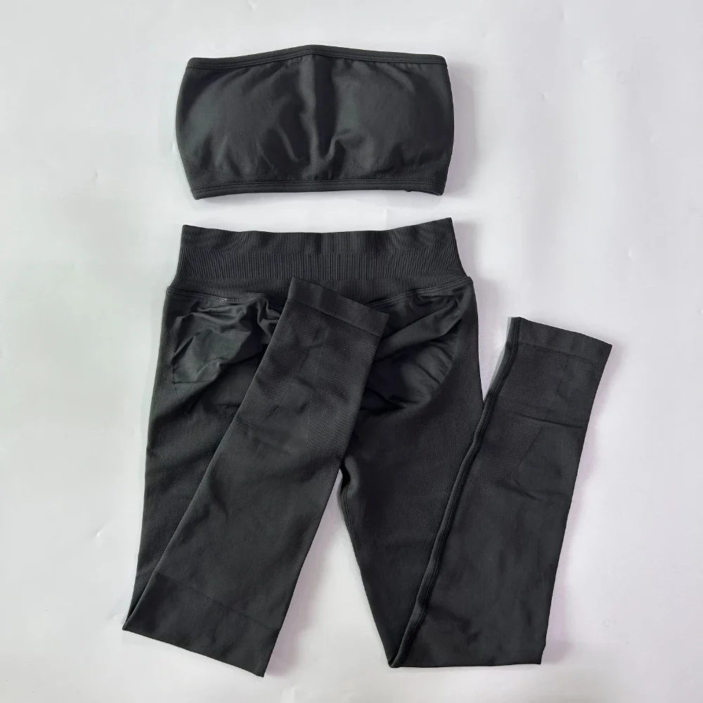 Pericic 2-teiliges Workout-Set für Damen, Rückenfreier Bandeau-Sport-BH, Scrunch-Leggings, Yoga-Bekleidung, Sport-Gym-Kleidung, Outfit-Set – Detail 17