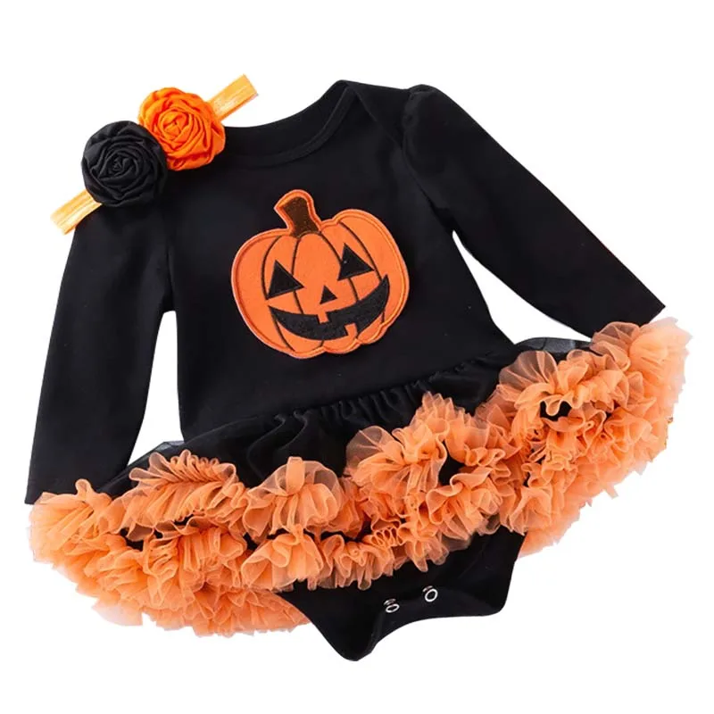 

Baby Girl Halloween Clothes Dress Baby Bat Pumpkin Role Play Costume Baby Autumn Long Halloween Party Dress for Babies Ropa 1Y
