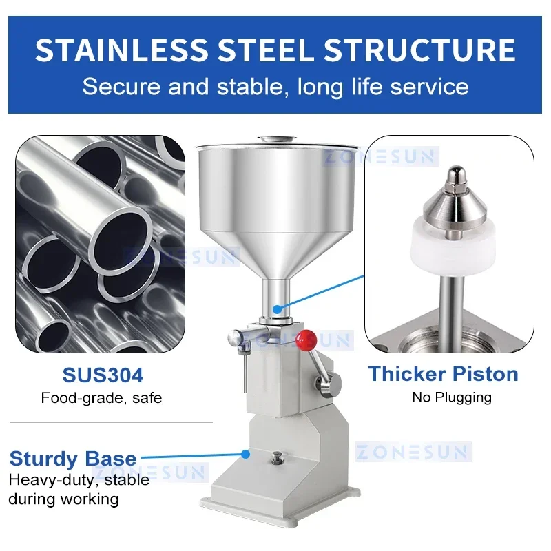 Manual ZS-A03S Manual Paste Honey Filling Machine Stainless Steel Lip Gloss Shampoo Liquid Filler 50ml 100ml