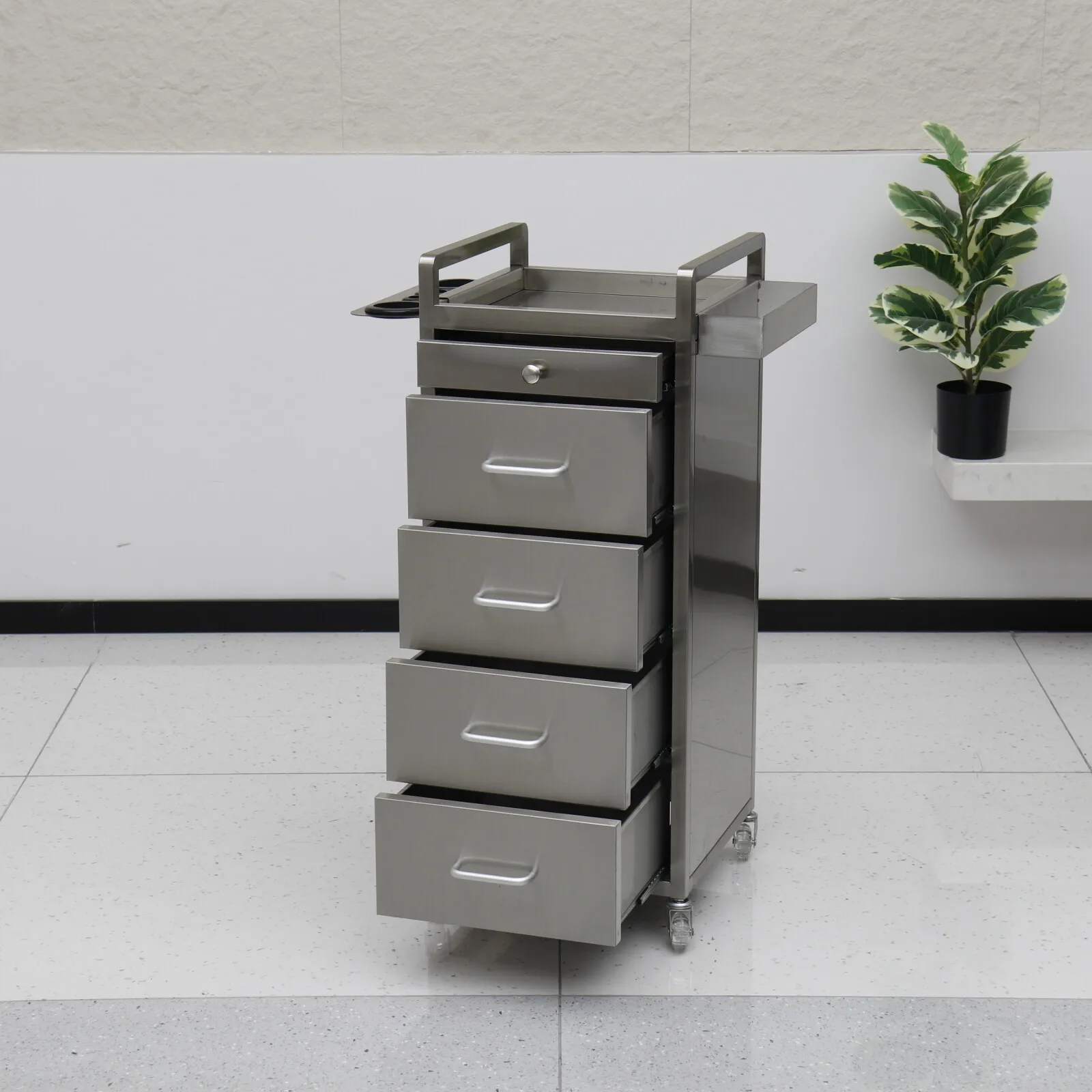 Modern 4-Layer Stainless Steel Tool Storage Cabinet Exclusive Salon Dye Cream Cart with Metal Material Salon Trolley