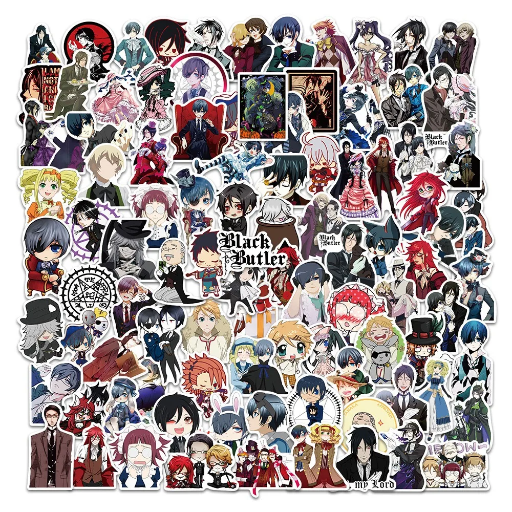 100Pcs Black Butler Anime Stickers Sebastian Michaelis Decals Kids Toys Skateboard Laptop Phone Car Waterproof Sticker
