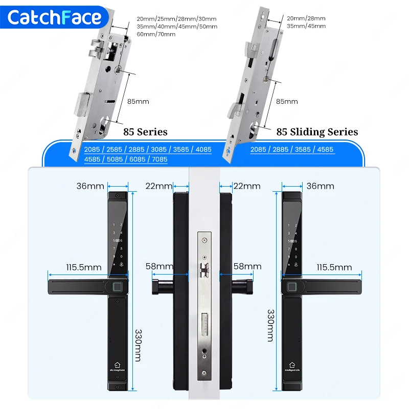 Waterproof Double-sided Gate Lock Fingerprint Lock APP RFID Code Keyless Smart Lock Electronic Door Lock for Aluminum Door/Iron