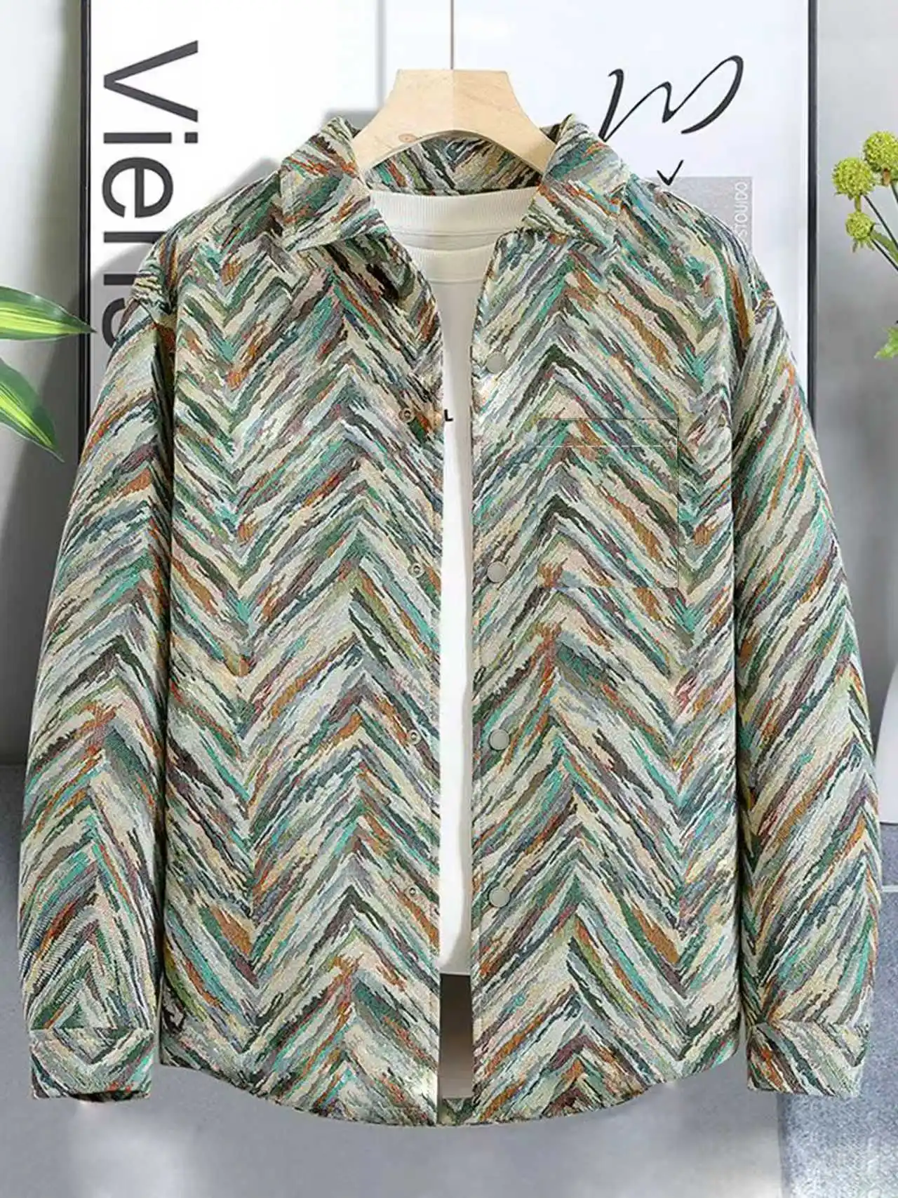 

Spring and autumn new design color-blocking irregular long-sleeve casual collared men's jacket