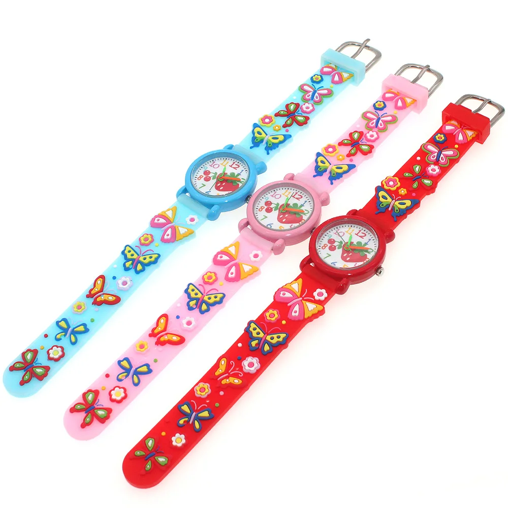 3Pcs Kids Quartz Wristwatch Colorful Dial 3D Design Silicone Strap Unisex Children's Watch