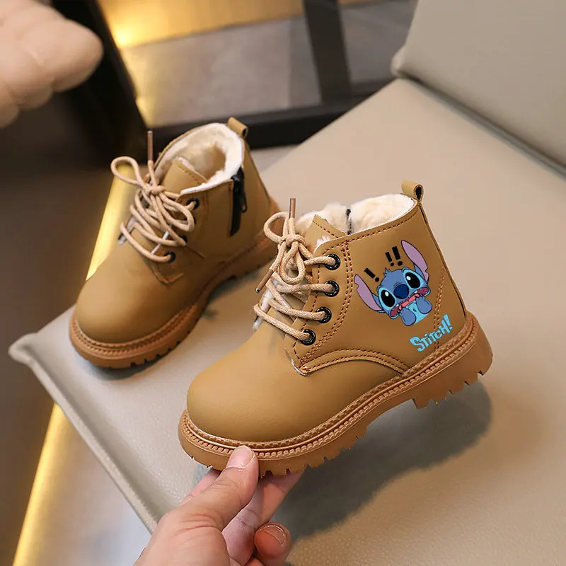 Children Stitch Snow Boots Winter velvet  Ankle Boots Anime Cartoon Girl Flat Bottom Warm Boots Toddler Boys Casual Shoes