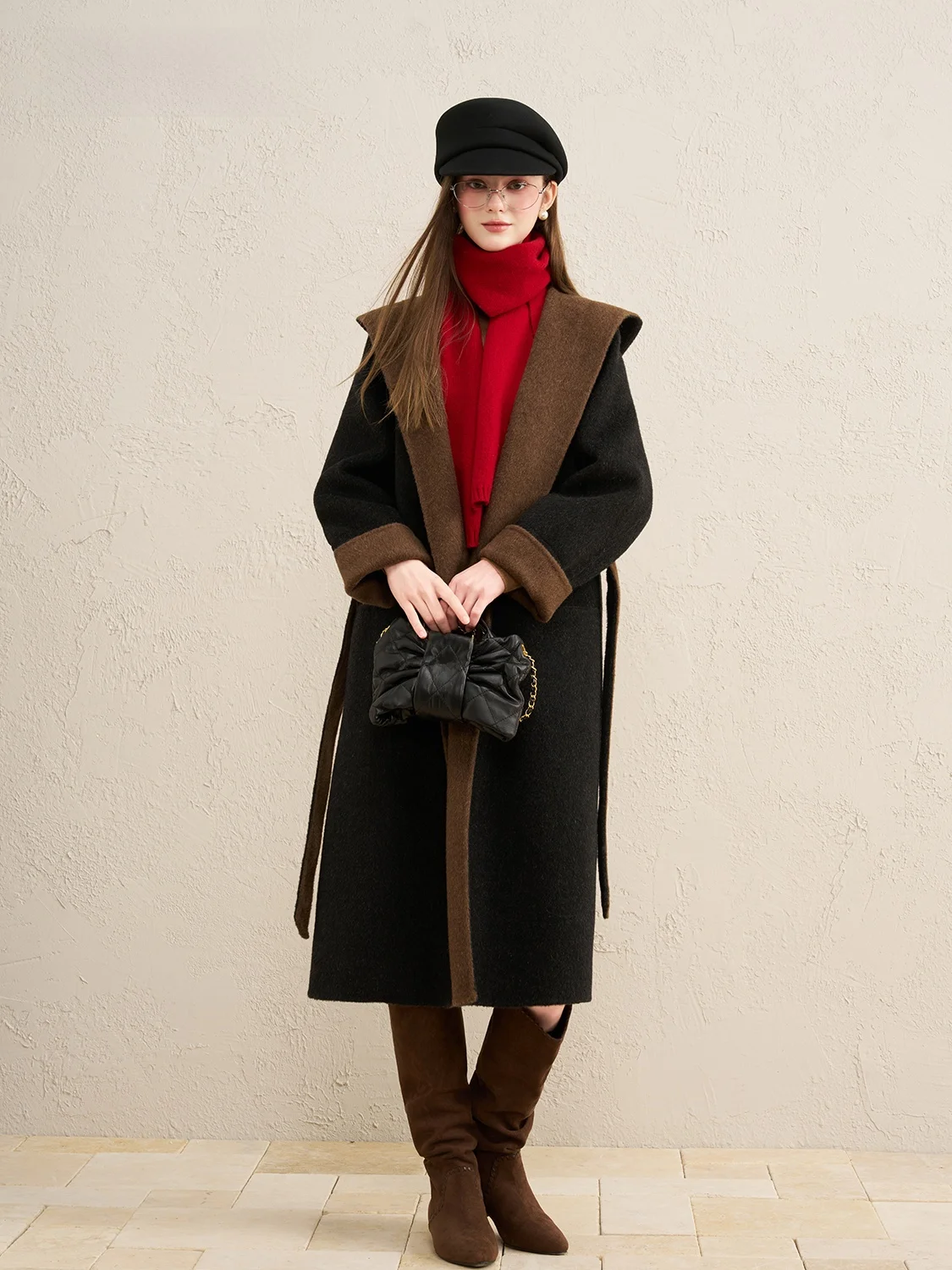 

Элитное коричневое двустороннее шерстяное пальто с капюшоном, свободного кроя, в корейском стиле, модное, стройнящее