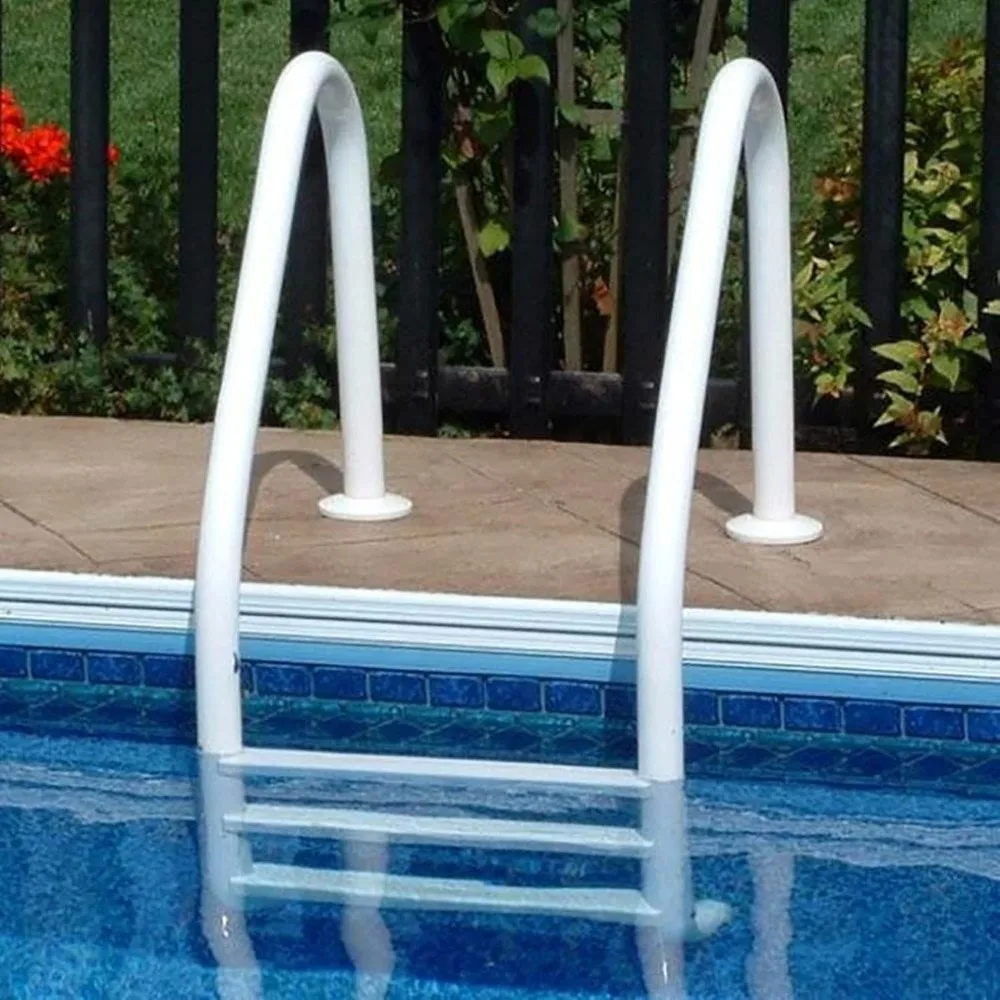 Polymer Finish Inground Pool Step Ladder with Swimming Pool Ladder and Railing Anchor Socket Winter Cover, Pack of 2, White