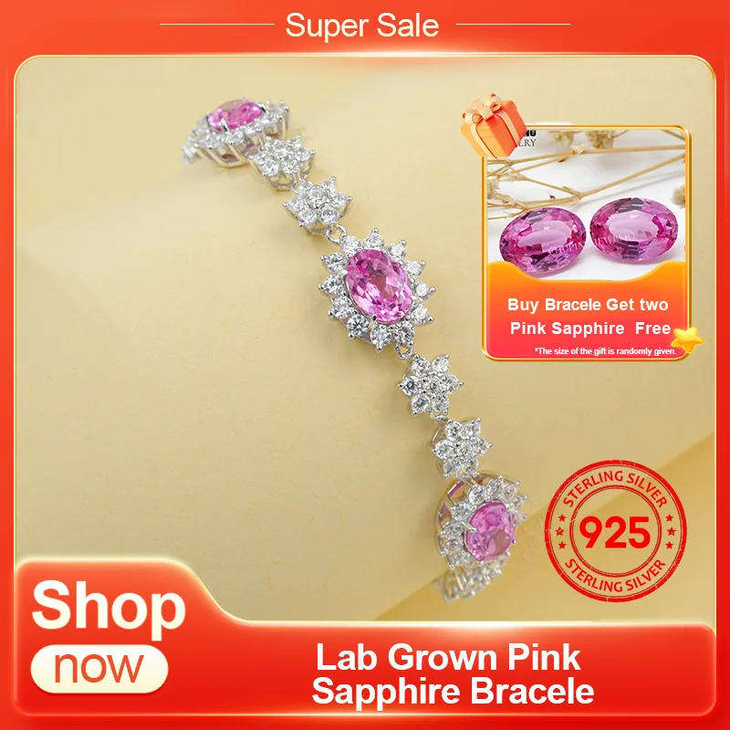 

ChuPing Fine Jewelry LabGrown Pink Sapphire S925 Bracelet Anniversary Gift For Women Classic Party Valentine's Day Birthday Gift