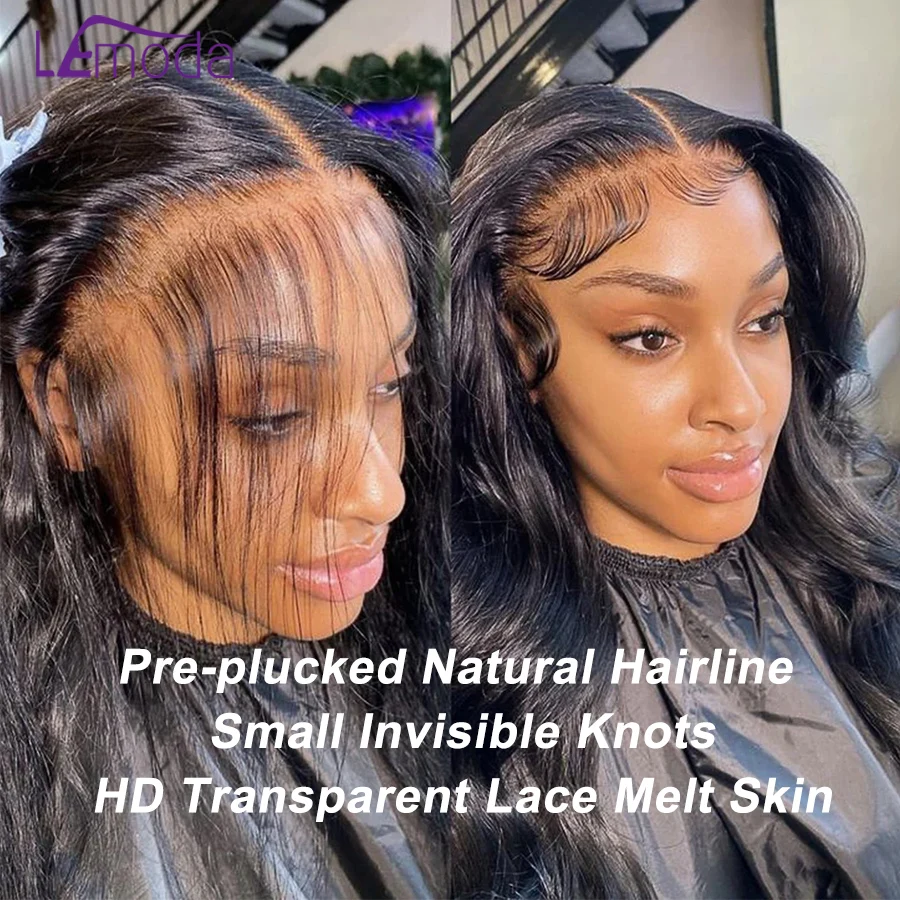 Lemoda 13x6 HD Lace Frontal Wigs Human Hair Body Wave 250% Density Brazilian Virgin Hair Full Frontal Lace Wig Pre plucked 12A