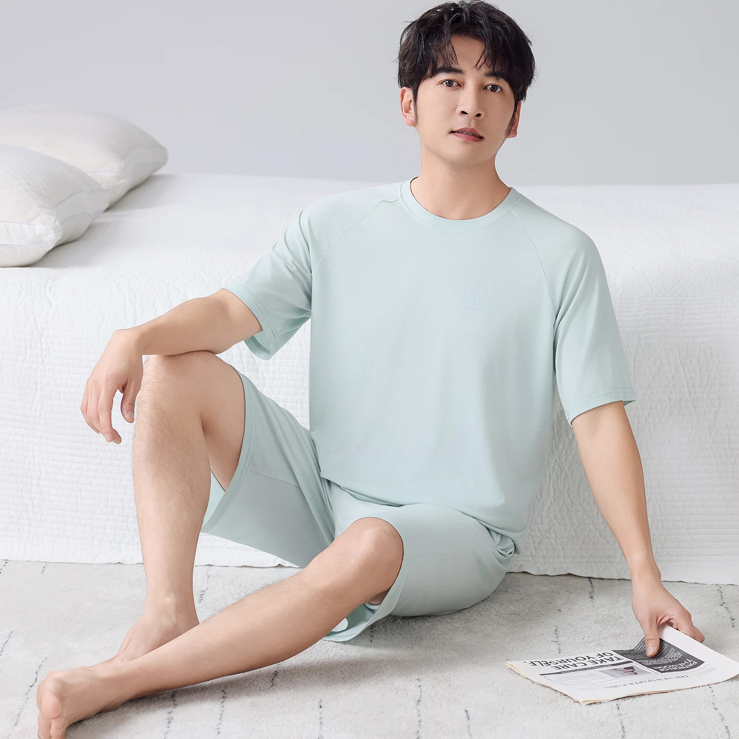 Summer Short Sleeve Modal O-Neck Pajama Set for Men Soft Sleepwear Suit Male Lounge Wear Pyjamas Letter Homewear Home Clothes