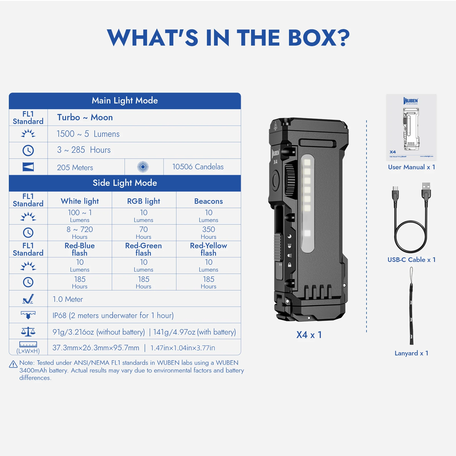 مصباح يدوي مسطح WUBEN X4 EDC مع ضوء RGB، مصباح يدوي صغير 1500 لومن مع مفتاح تكتيكي ومغناطيسي، جيب محمول IP68