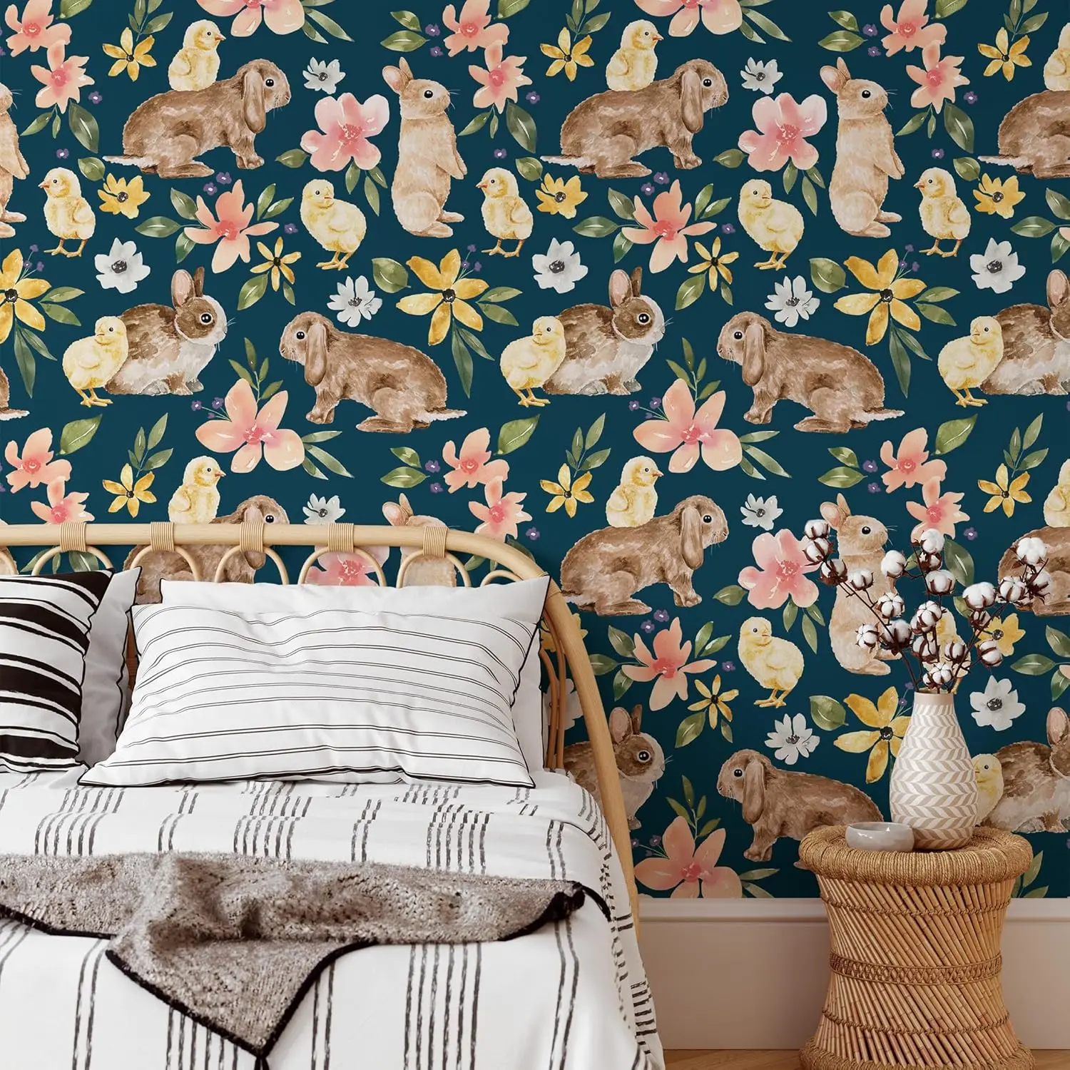1pc Animal Rabbit Floral Bunny Chick Peel And Stick Wallpaper Self Adhesive Removable Contact Paper For Home Wall Decor