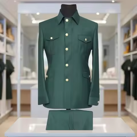 Safari Men Suits 2 Pieces Stand Collar Single Breasted Suits for Man Jacket with Pants Zhongshan Suit Wedding Tuxedos Groom