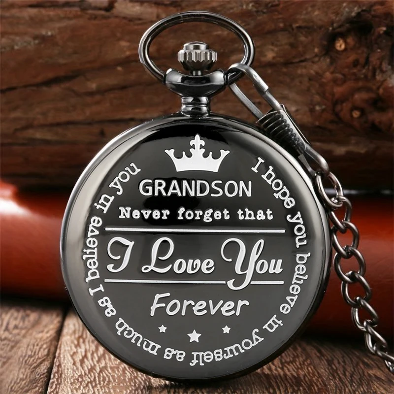 TO MY GRANDSON Gift Vintage Pocket Watch Fashion Quartz Pocket Watch with Chain Love You Forever Men\'s Clock Exquisite Relojes