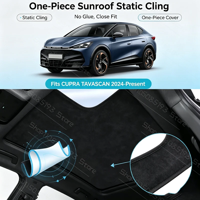Car Suede Fabric Electrostatic Adsorption Sunroof Sunshade For CUPRA TAVASCAN 2024-2026 Heat Insulation Skylight Auto Accessor