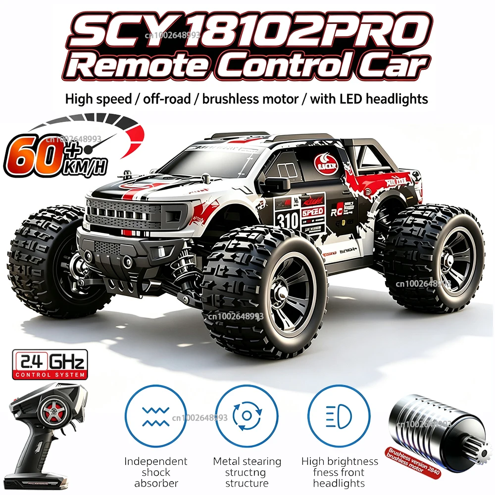 SCY 18102PRO RC Car 2.4G 1:18 with LED Lights & Brushless Motor Remote Drifting Off Road High Speed Vehicle Children's Toys
