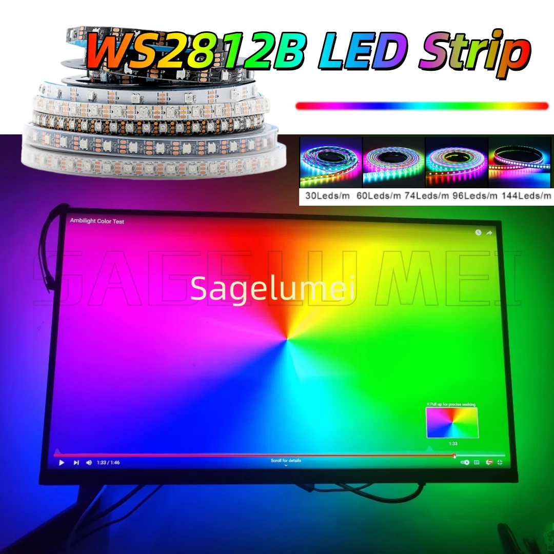 

Светодиодная лента RGBIC Smart Pixels WS2812B с индивидуальной адресацией 1-5 м 30/60/74/96/144 светодиодов/м WS2812 5050 IP20/65/67 DC5V