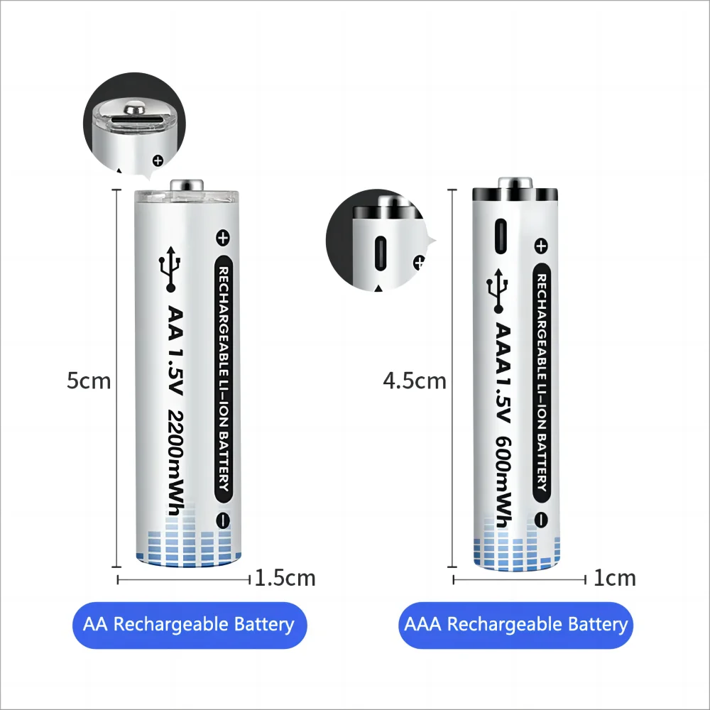 1.5V AAA USB Rechargeable Batteries 600mWh Li-ion Battery For Remote Control Mouse Electric Toy Battery+ Type-C Cable