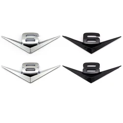 3D Metal Chrome Black V6 Sticker V8 Emblem Car Fender Badge Decal Trunk Logo Accessories