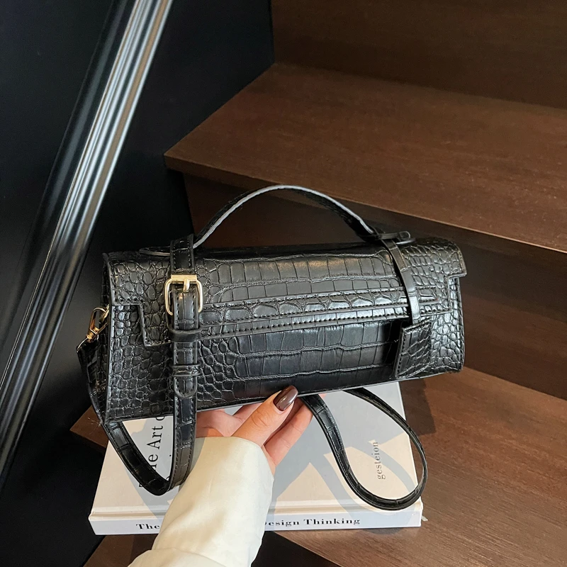 

Black Satchel Fashion Day Clutch Solid Color PU Leather Handbag And Purse Designer Stone Pattern Crossbody Bag Small Sac A Main