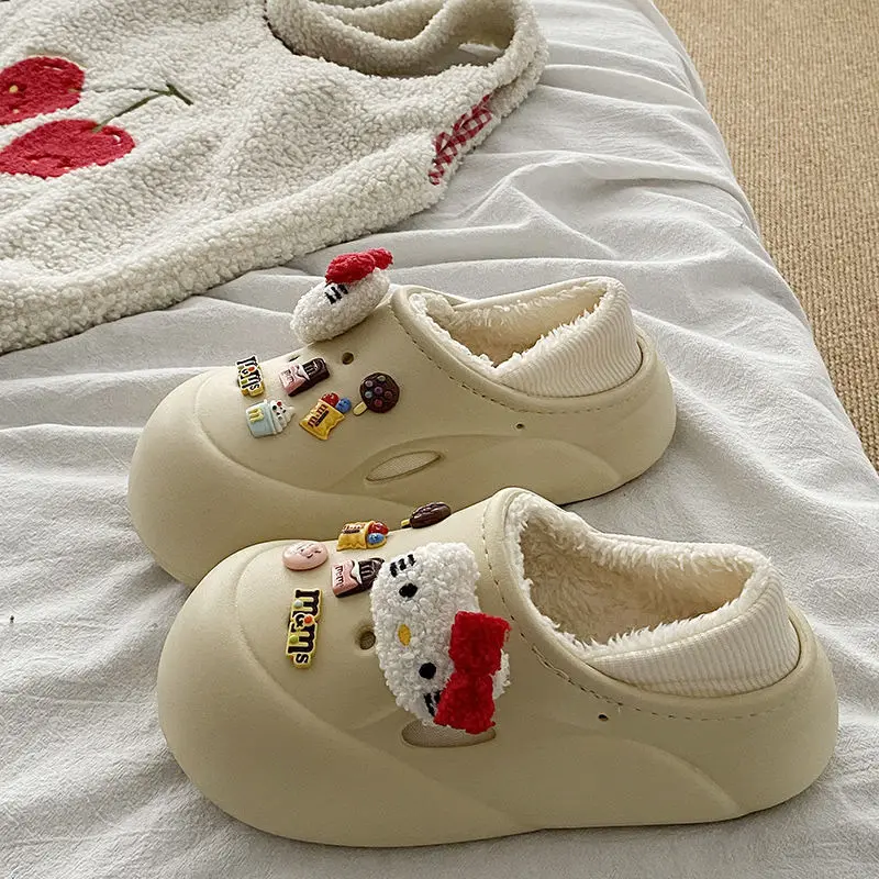 Thick-Soled EVA Cute Cartoon Close-Back Cloud Pillow Heightening Fleece shoes Women's Shoes Comfortable & Light-Weight