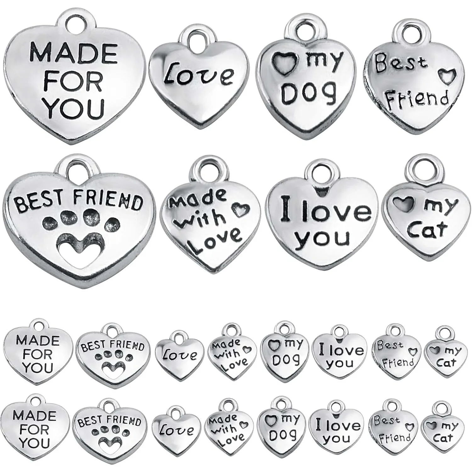 80 قطعة صغيرة على شكل قلب كلمة سحر سبيكة محفورة مع رسالة مختلفة كلمة استرخى المعلقات للمجوهرات قلادة سوار ذاتي الصنع