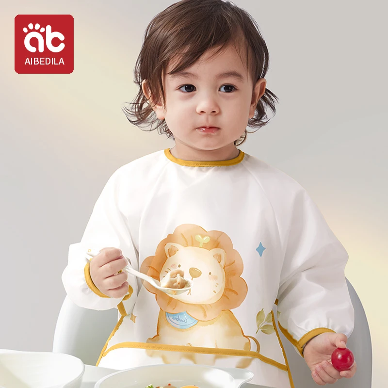 AIBEDILA New Baby Bib Cartoon Toddler Waterproof Long Sleeve Child\'s Feeding Apron Baby Cute Clothing Baby Stuff