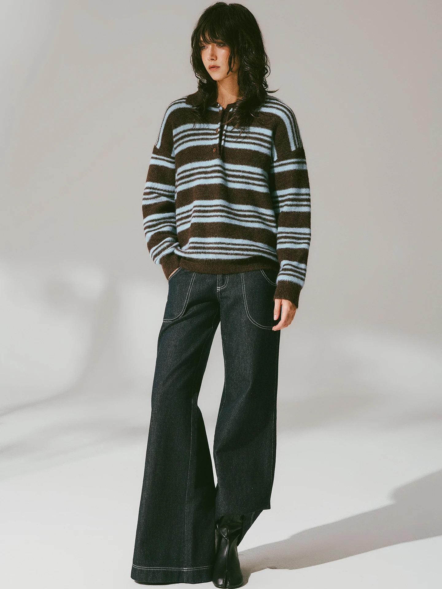 

Женский вязаный джемпер USS Loose Color Blo в полоску, осенне-зимний, универсальный, в стиле ретро, приталенный, с длинным рукавом, свободного кроя