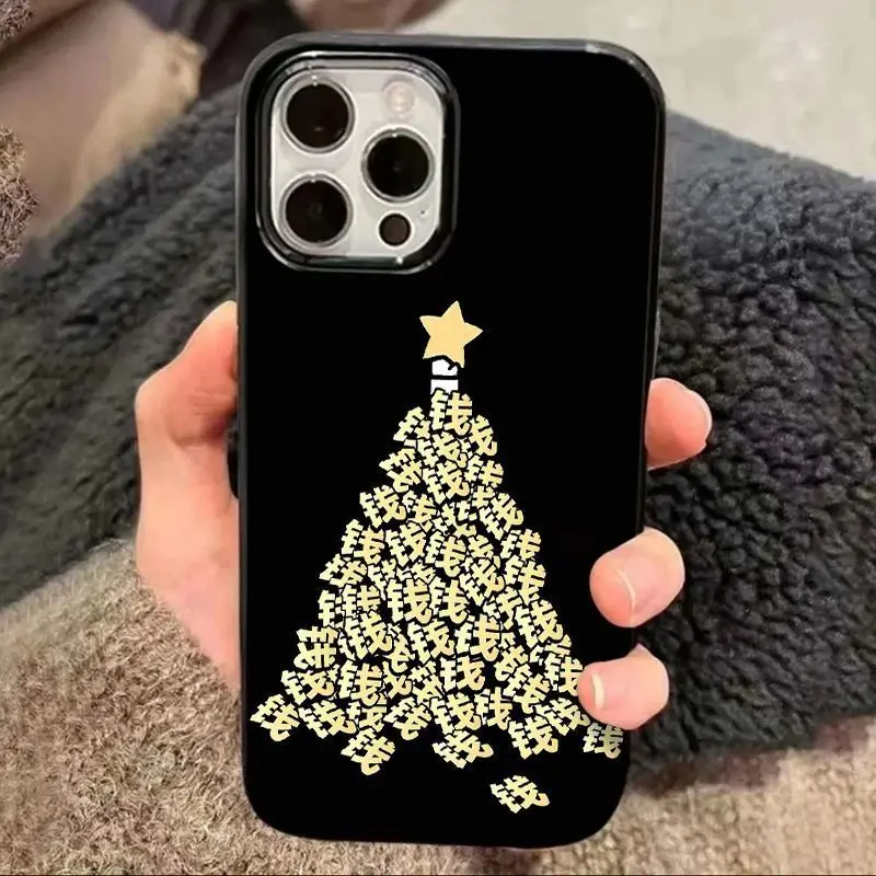

Чехол для телефона для iPhone 16, 15, 14, 13, 12, 11, 8, 7 X XS XR Pro Max Plus INS, мягкий чехол с принтом рождественской елки с китайскими иероглифами «Медом»