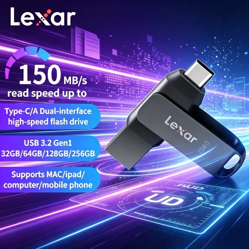Lexar High‑Speed Portable U Disk USB3.2 Gen1 Type‑C USB‑A Dual Interface Flash Drive For Laptop Smartphone Mac Tablet