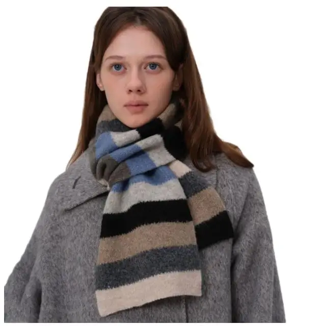 

Scarf Bufanda Rainbow Stripes Mohair Scarf Men Women Winter Colour Blocking Stripes Wool Short Scarf Students Warm Short Scarf