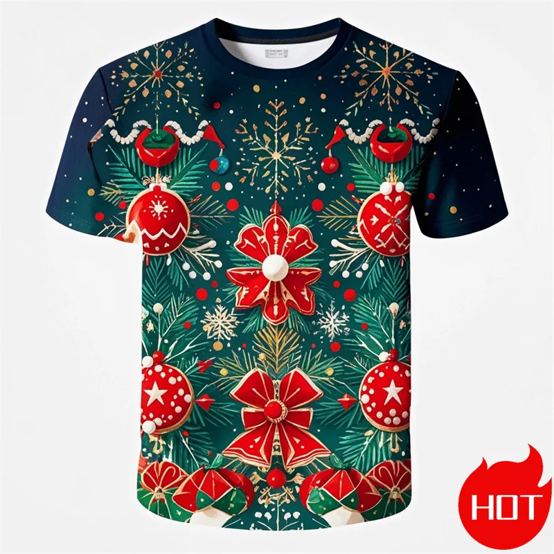 Summer Fashion 3D Merry Christmas Printed T Shirt Cute Santa Xmas Christmas Trees Graphic T-shirts Men Funny Snowflakes Y2k Tees