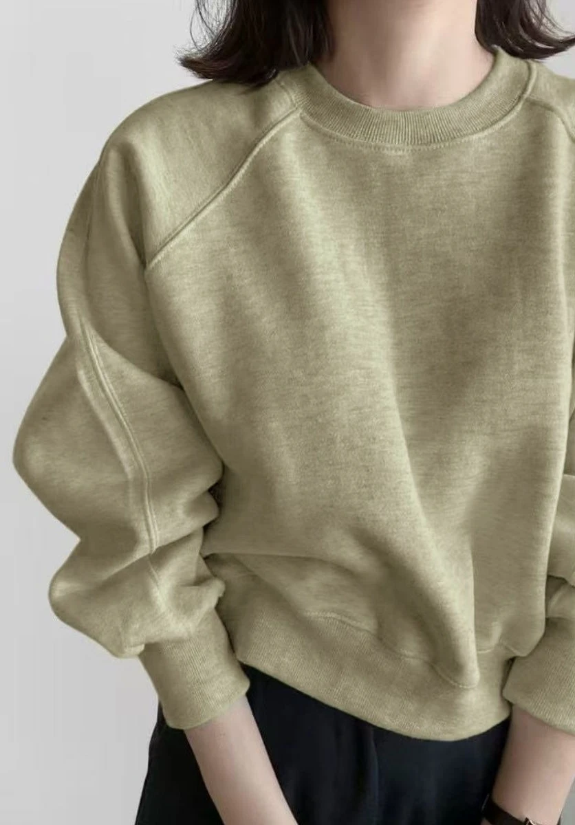 Herbst und Winter Neue Einfarbig Einfache Lange Ärmeln Kurzen Hoodie Lose Pullover Top Hoodie