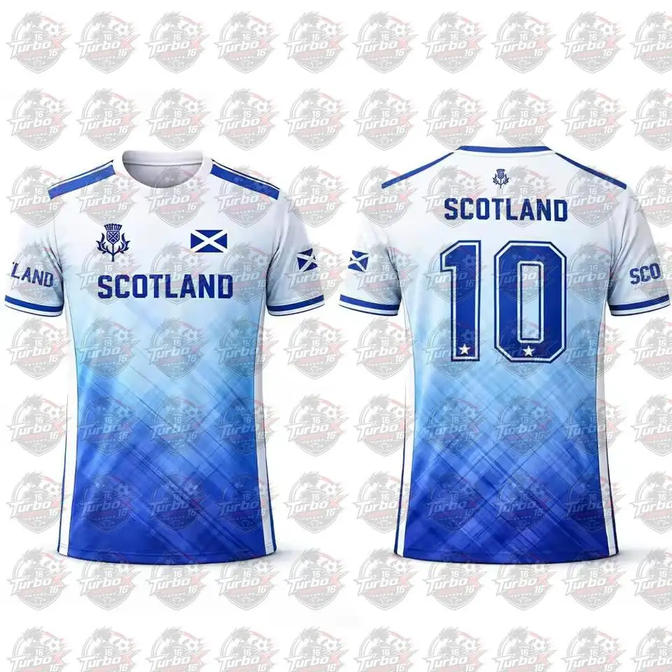 2026 Schottland-Flaggen-Print T-Shirt Sommer Atmungsaktives Schnelltrocknendes Sport-Fußballtrikot Herren Alltags-Trainingskleidung Fan-Geschenk
