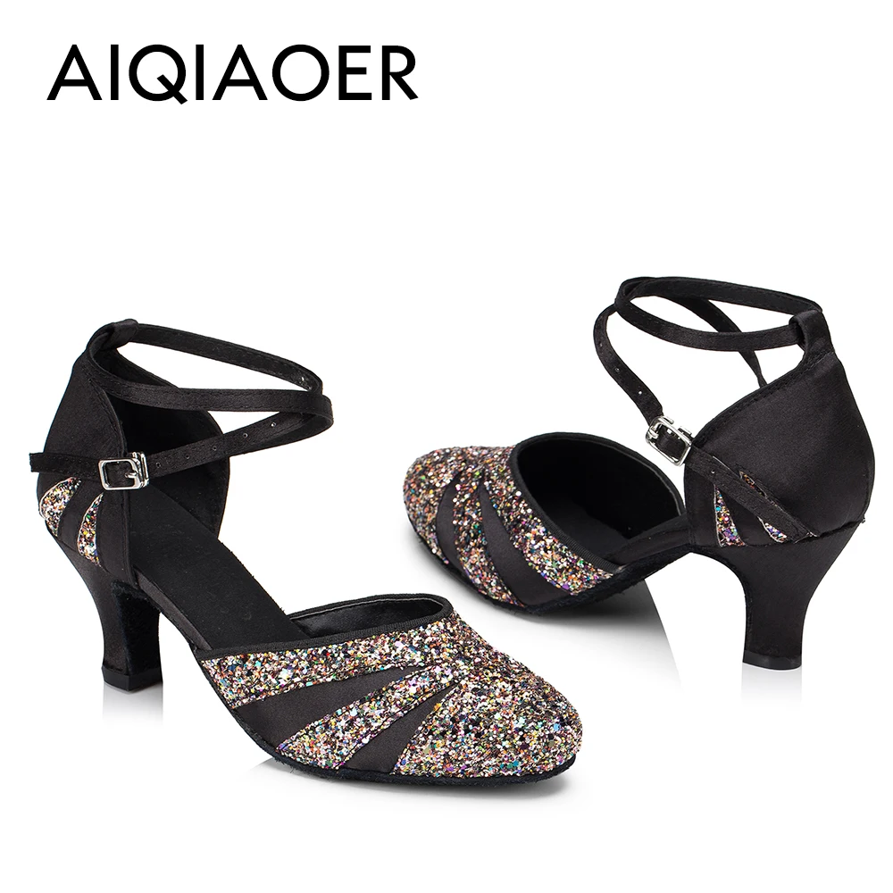 Latin dancing shoes lady salsa tango club gather girls high heel outdoor closed toe shoe sports