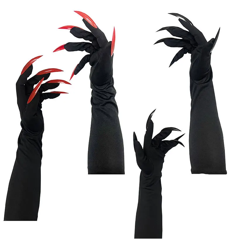 Halloween Gruselige Krallenhandschuhe Lange Nägel Cosplay Kostümzubehör Hexe Vampir Dämon Dehnbare Hände Rot Schwarz Lustiger Handschuh 2026 – Detail 4