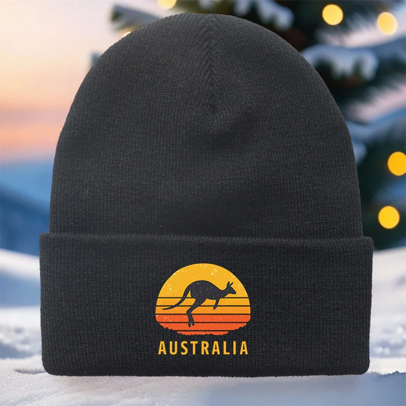 1pc Australia-Themed Unisex Beanie Hat with Kangaroo & Map Print Lightweight Warm Winter for &, Australian Flag Colors
