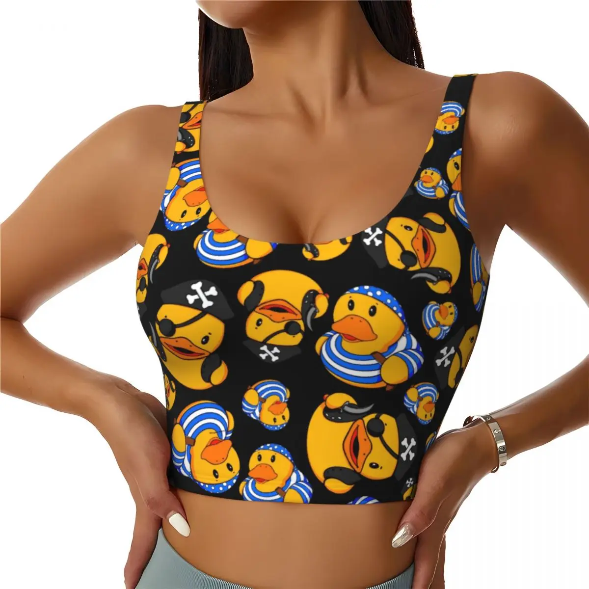 Custom Cartoon Animal Rubber Duck High Impact Sports Bras for Women Seamless Workout Running Crop Tank Tops