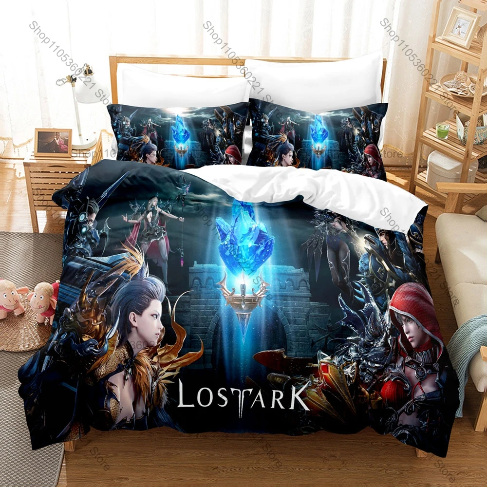 Kawaii Chibi Mokoko Graphic Lost Ark Adventure Game Bedding Set Duvet Cover With 2 Pillowcases Teen Gaming Bedroom Decor
