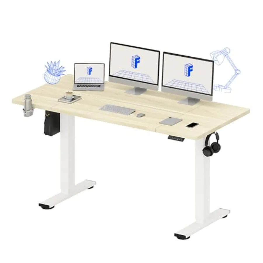 Electric standing desk for home office use, steel frame in matte black finish, height-adjustable with dual-motor smooth operati