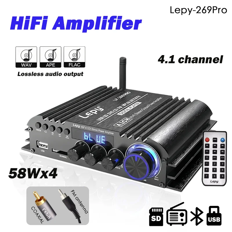 lepy-269pro-41ch-bluetooth-50-amplifier-58w×4-hifi-audio-amp-for-home-car-radio-coaxial-usb-sd-aluminum-eu-plug-subwoofer